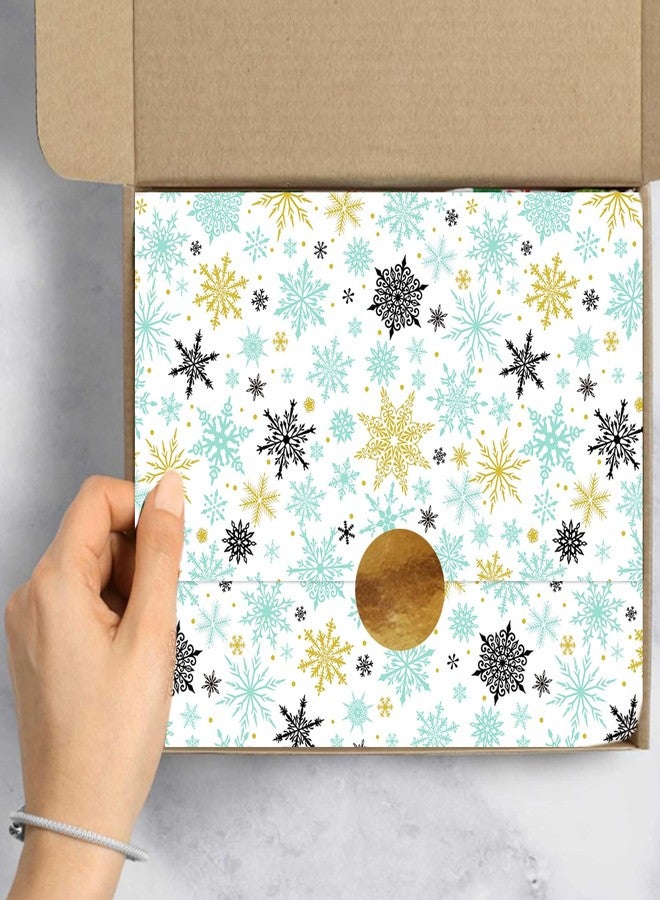 JarThenaAMCS ورق تغليف هدايا مزخرف من JarThenaAMCS، 100 ورقة، أزرق وبني، بنقشة ندفة الثلج، ورق فني مزخرف لحفلات عيد الميلاد الشتوية والأعمال اليدوية، مقاس 14 × 20 بوصة - Image 5